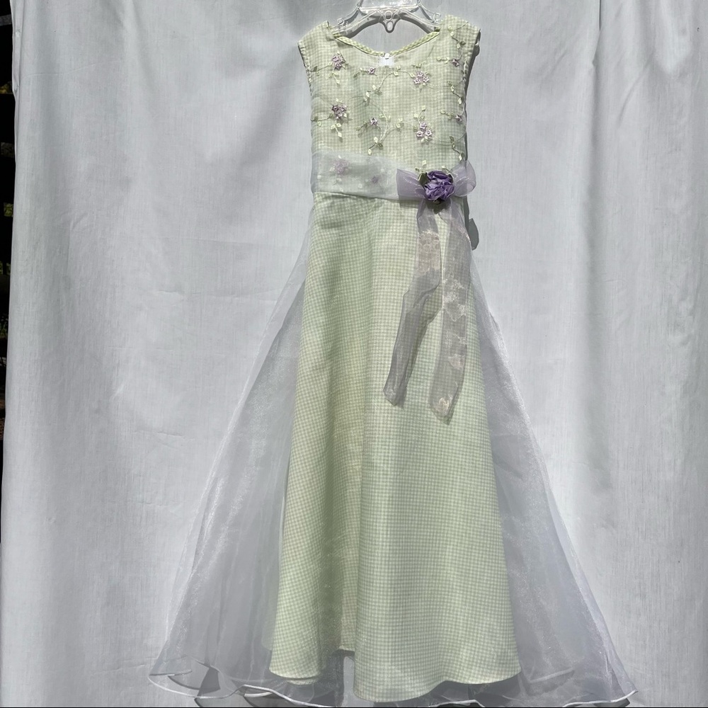 Bonnie Jean Long Sleeveless Green and Purple Dress - Size 7